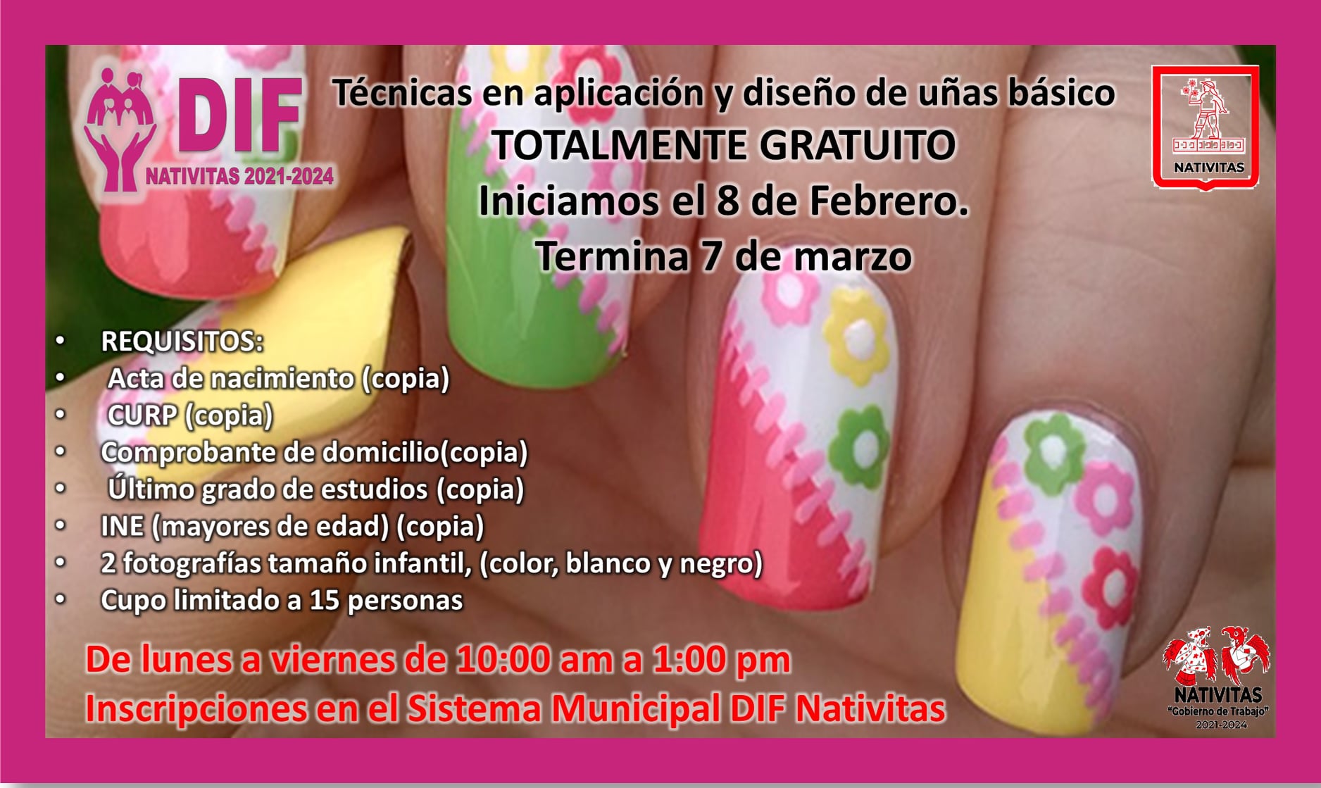 El Ayuntamiento de Nativitas te invita al curso de uñas