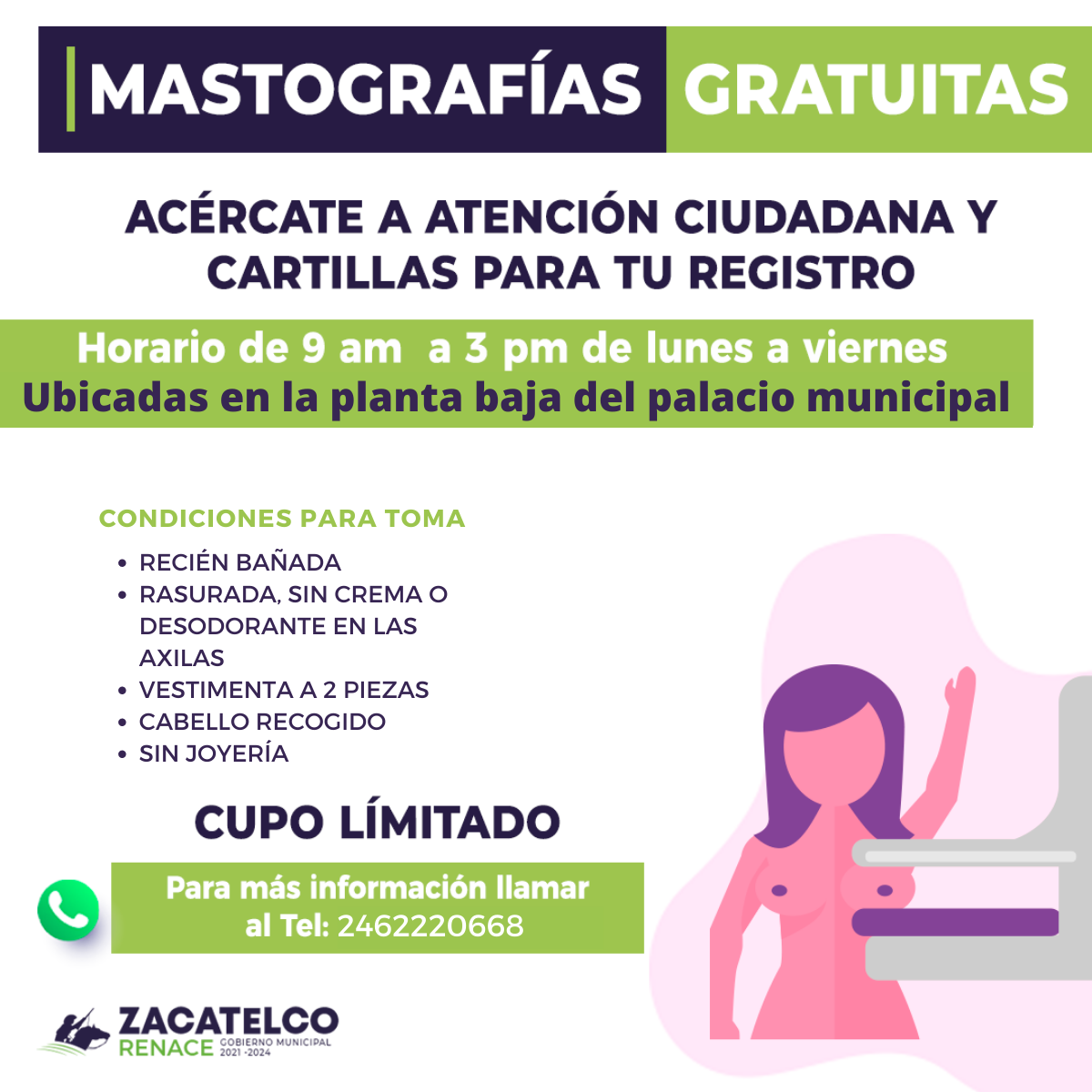 Ayuntamiento de Zacatelco te invita a realizarte la mastografía
